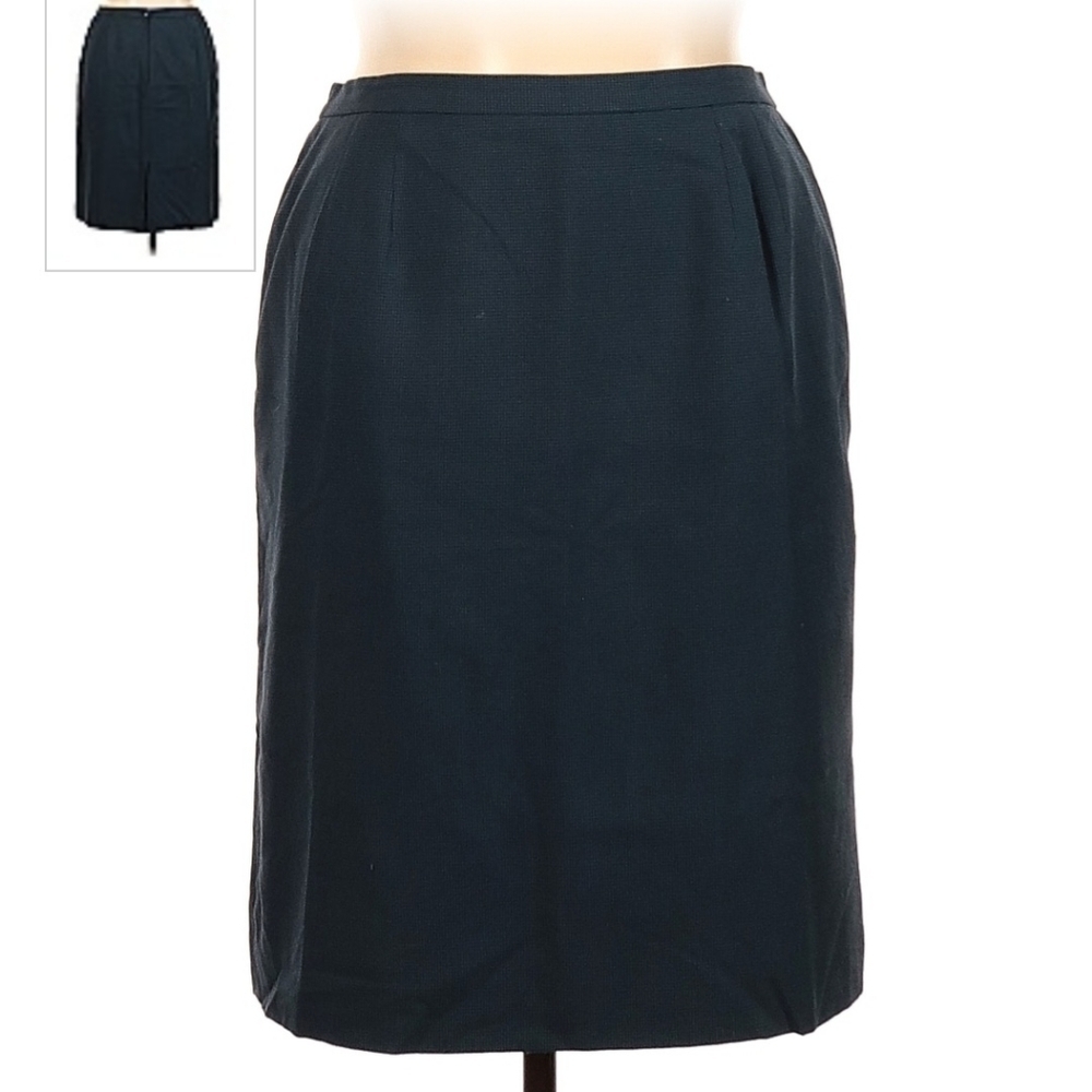 Le Suit Pencil Skirt Women's 16 P Petite Black Blue Micro Houndstooth Career EUC